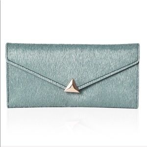ENVELOPE TRIFOLD WALLET MINT FAUX FUR FABRIC